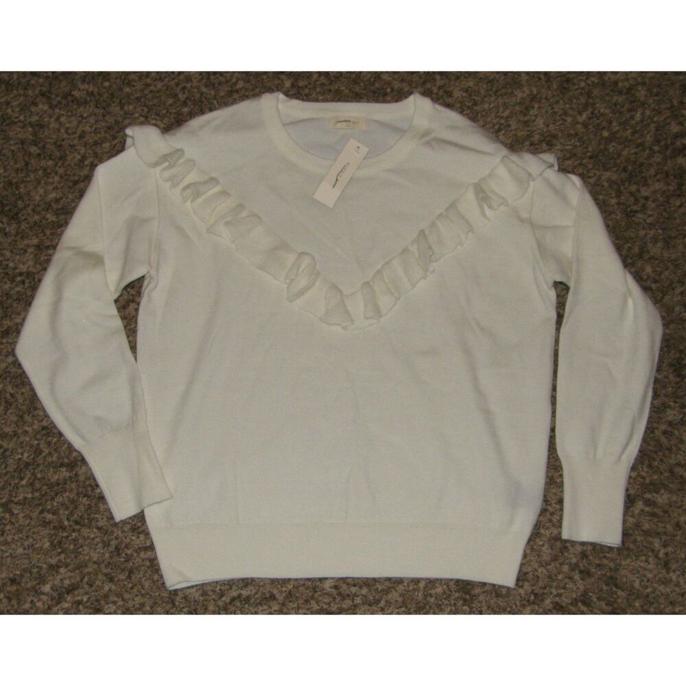 NEW Ruffled Ivory Sz Large Casual or Dress Stretchy Crew Neck Sweater SOPHIE RUE